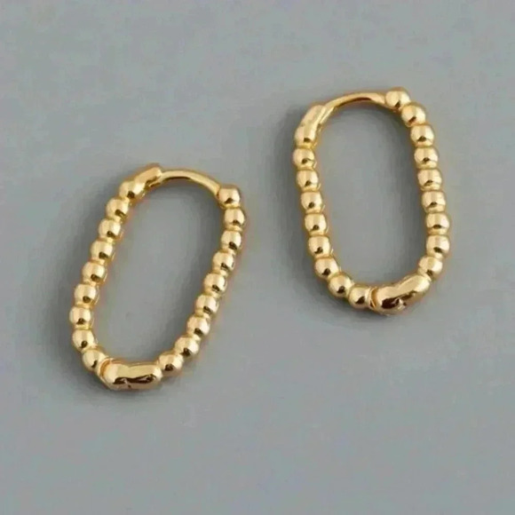 Modest Lu Jewelry - Gold Beaded Oval Hoop Earrings